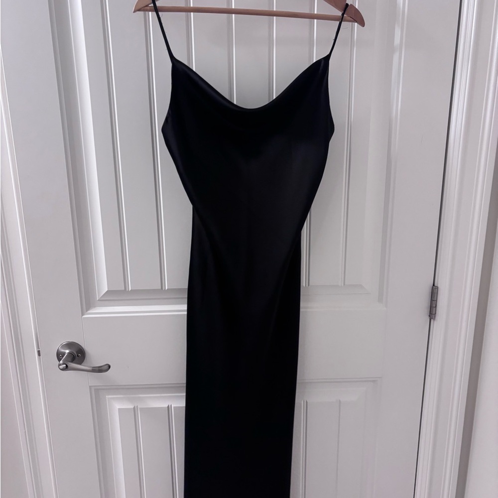 Princess Polly Black Satin Midi Slip Dress